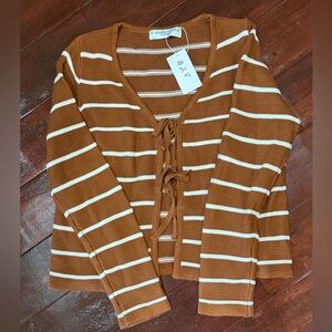 Striped Tie-Front Cardigan - Brown & White